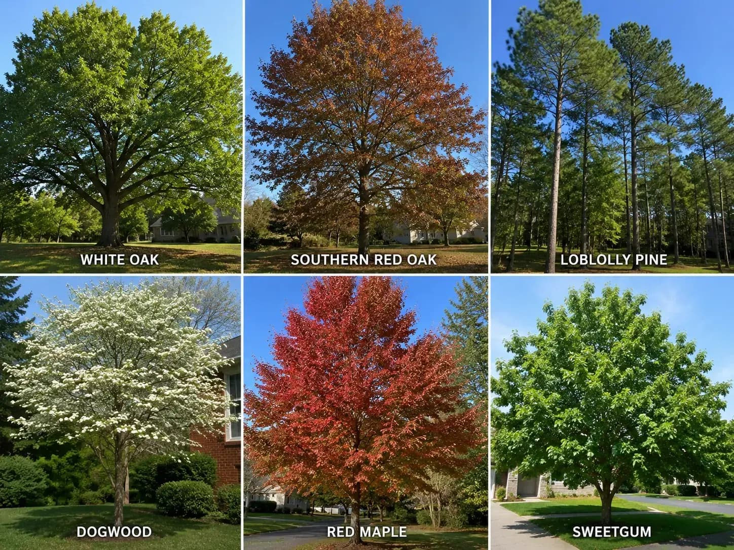 Leaf and bark details from oak, cedar, poplar, and maple trees in Nashville